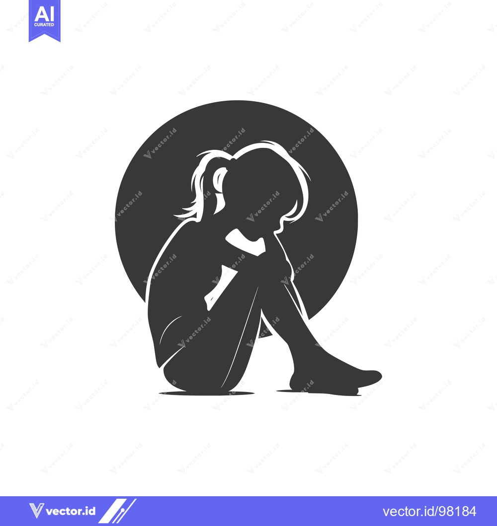 Premium Vector of Silhouette of a girl sitting with her head down