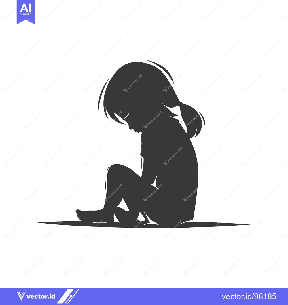 Premium Vector of Silhouette of a girl sitting with her head down