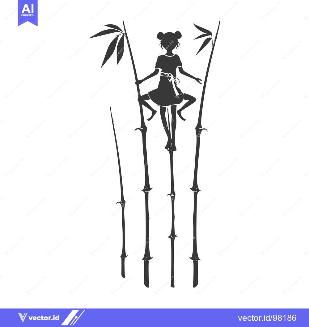 Premium Vector of Silhouette of a Girl Standing on Tall Bamboo Shoots
