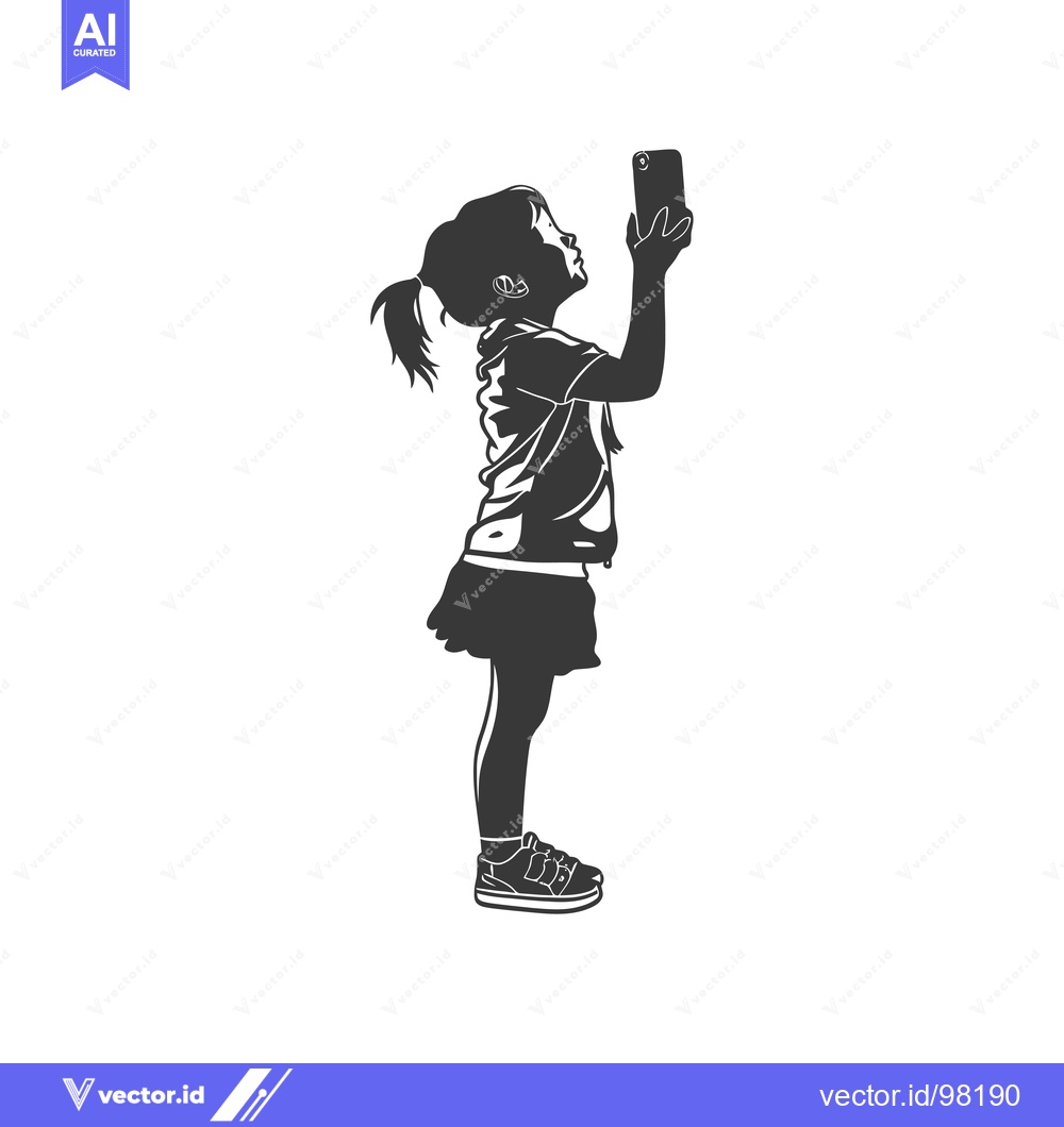 Premium Vector of Silhouette of a girl taking a photo with a smartphone