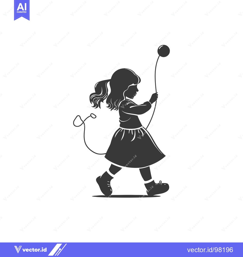 Premium Vector dari Silhouette of a Girl Walking and Holding a Ball on a String