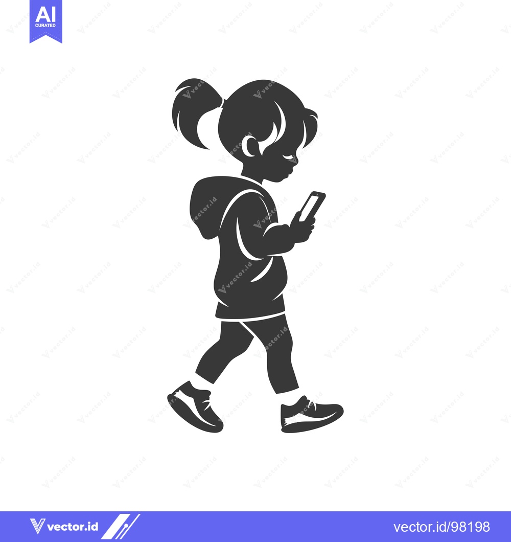 Premium Vector dari Silhouette of a Girl Walking and Looking at a Smartphone