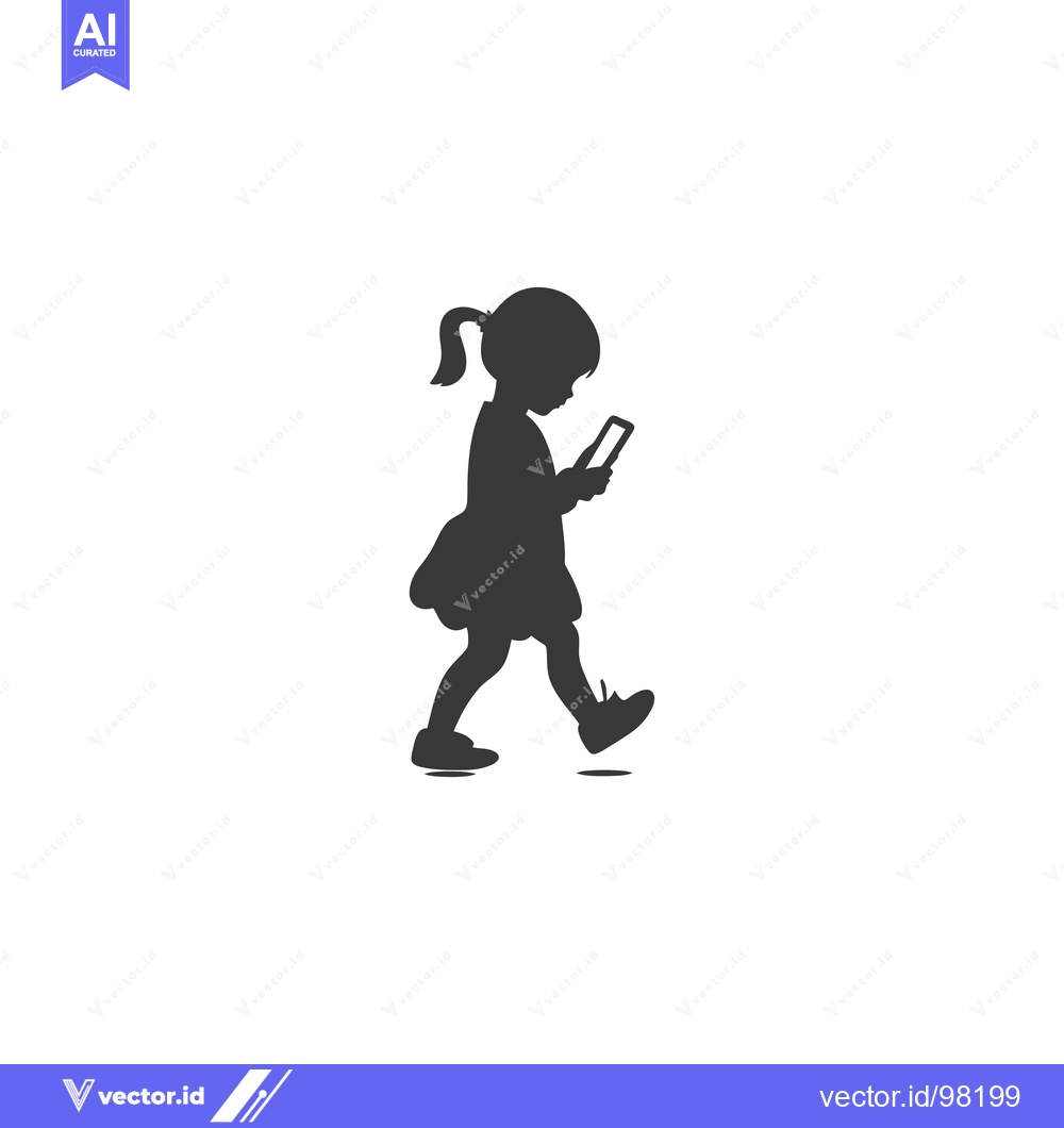 Premium Vector of Silhouette of a girl walking and looking at her phone