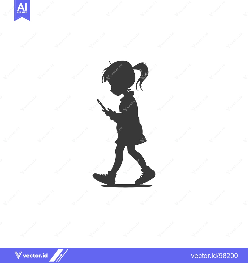 Premium Vector of Silhouette of a Girl Walking and Using a Smartphone