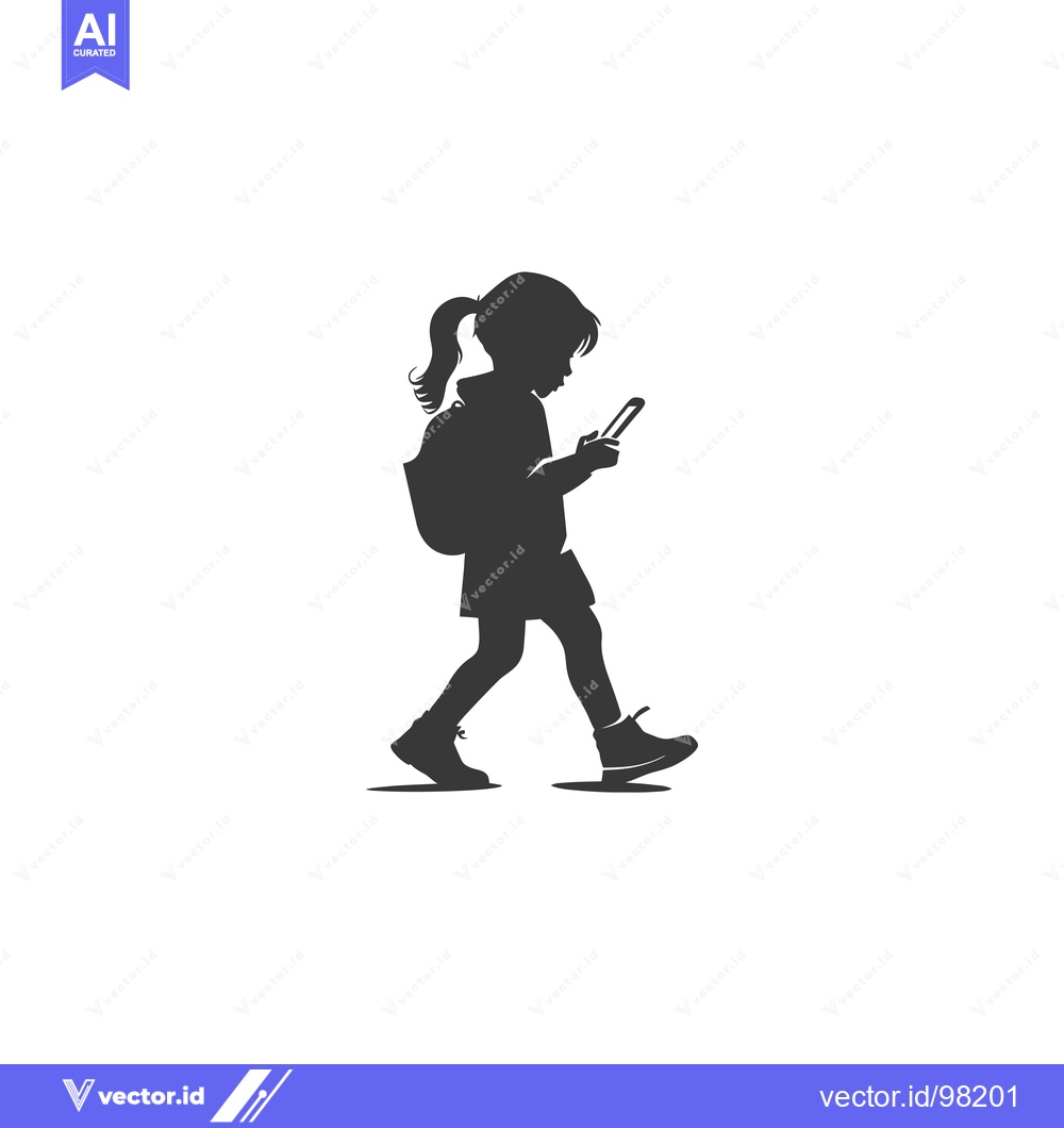 Premium Vector dari Silhouette of a Girl Walking and Using a Smartphone