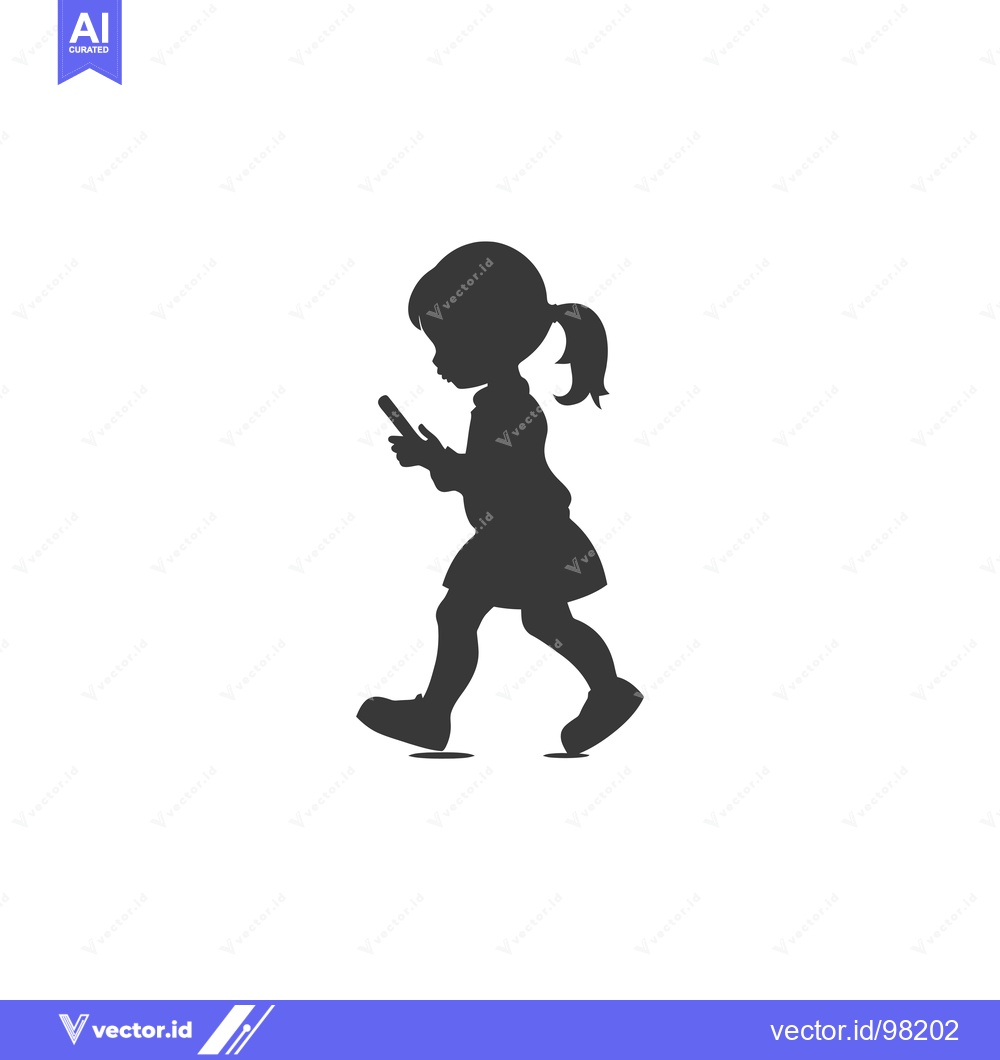 Premium Vector of Silhouette of a Girl Walking and Using a Smartphone