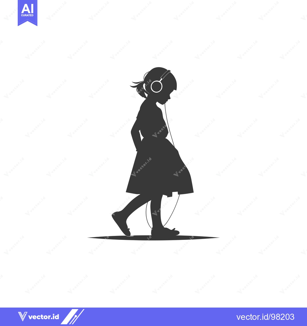 Premium Vector dari Silhouette of a girl walking while listening to music