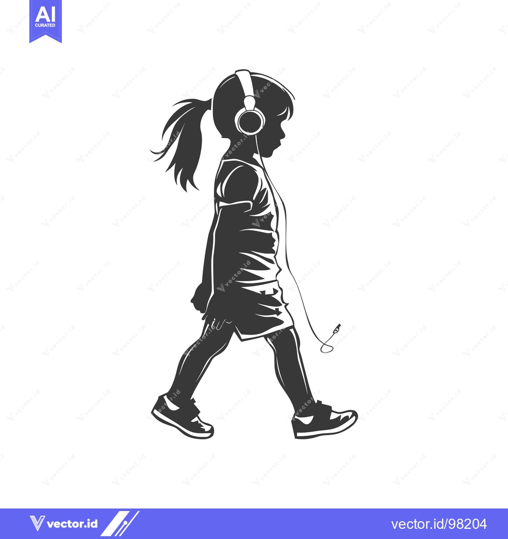 Premium Vector of Silhouette of a girl walking while listening to music with headphones