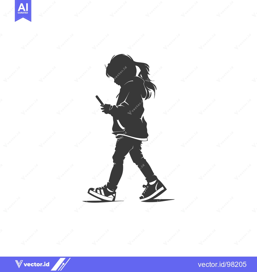 Premium Vector dari Silhouette of a Girl Walking While Using a Smartphone