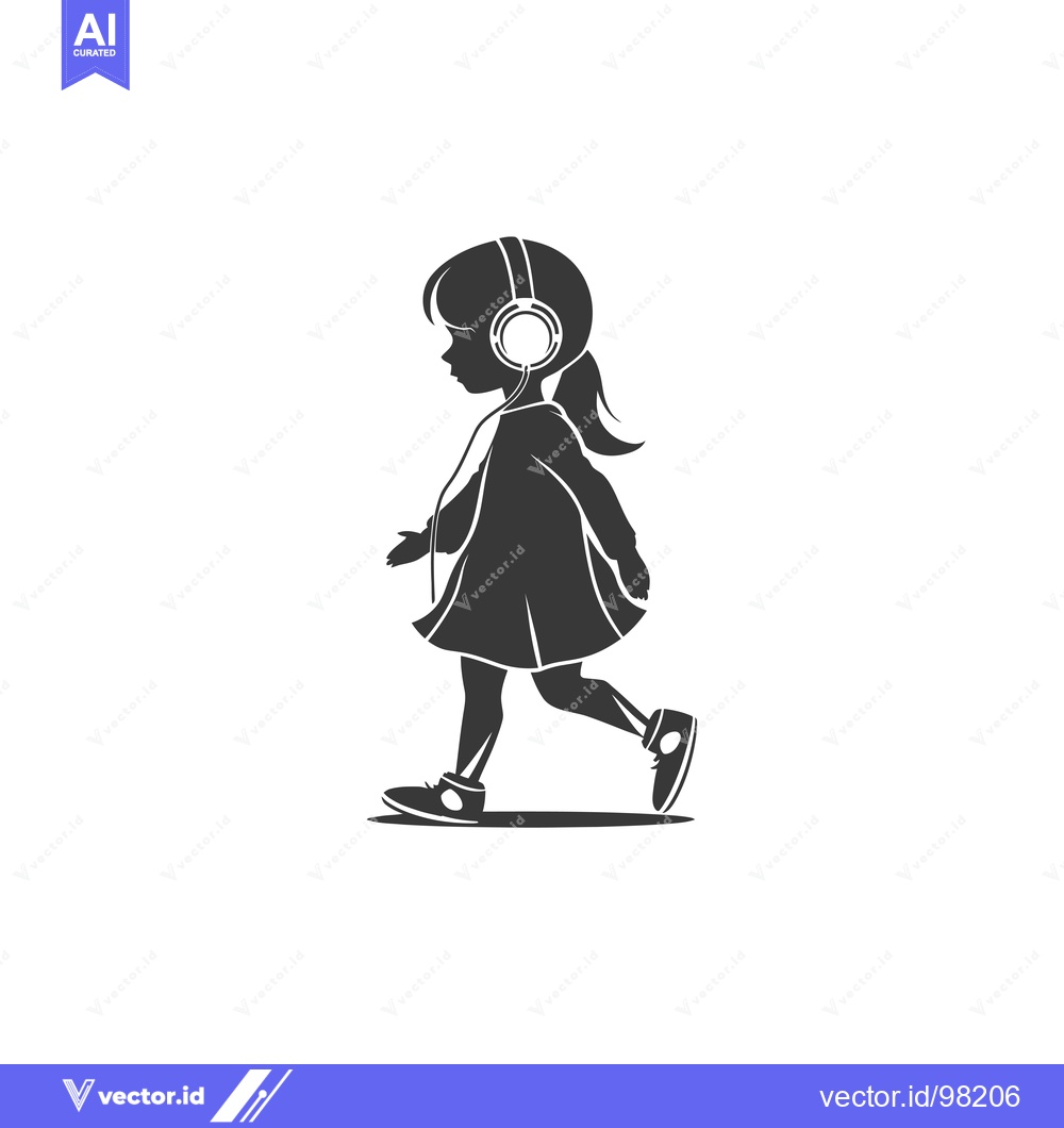 Premium Vector dari Silhouette of a girl walking while wearing headphones