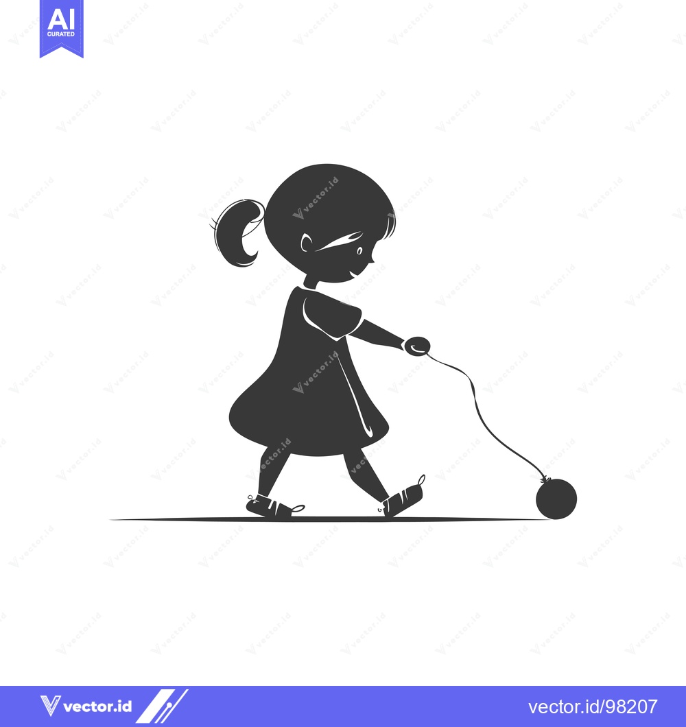 Premium Vector dari Silhouette of a Girl Walking with a Ball on a String