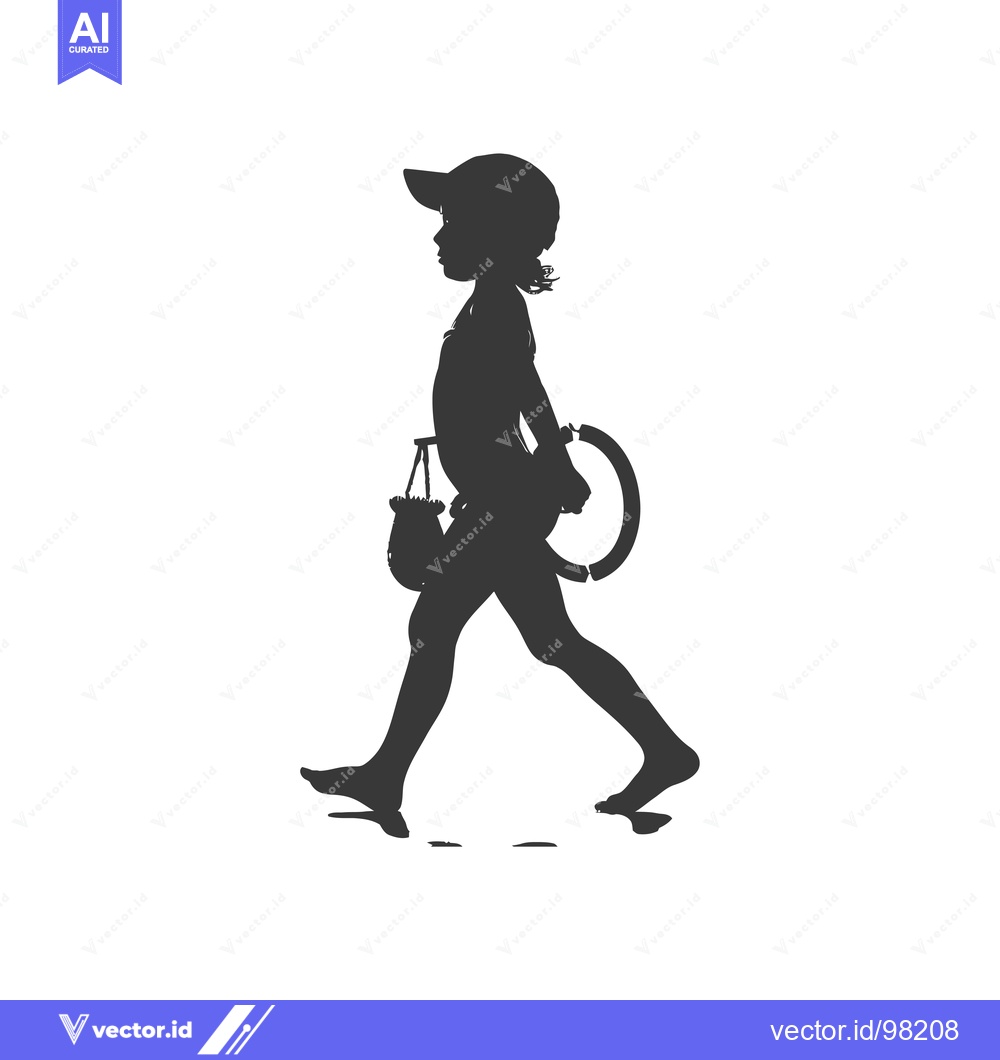 Premium Vector dari Silhouette of a Girl Walking with a Bucket and a Ring
