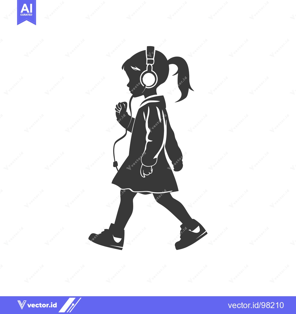 Premium Vector dari Silhouette of a girl walking with headphones on