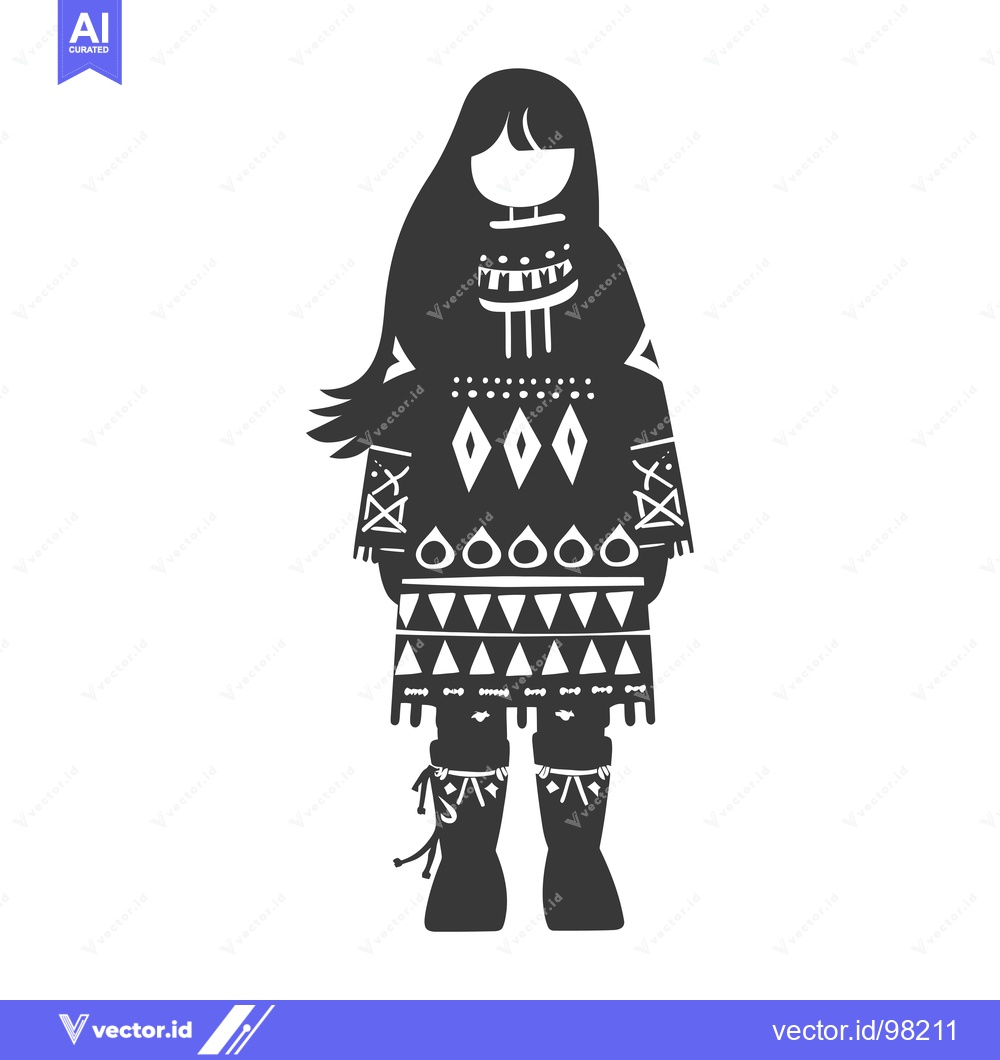 Premium Vector dari Silhouette of a Girl Wearing an Ornate Geometric Patterned Dress