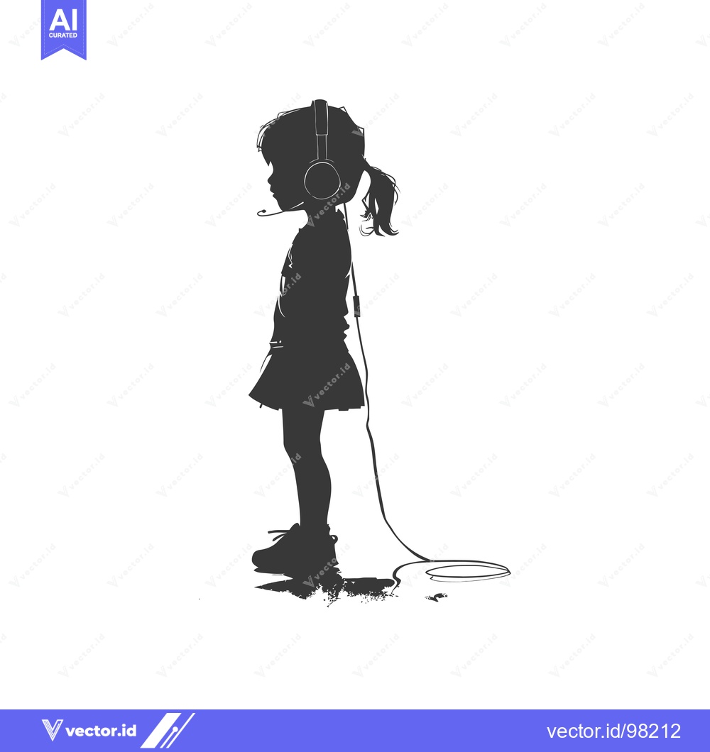 Premium Vector of Silhouette of a Girl Wearing Headphones with a Long Cord