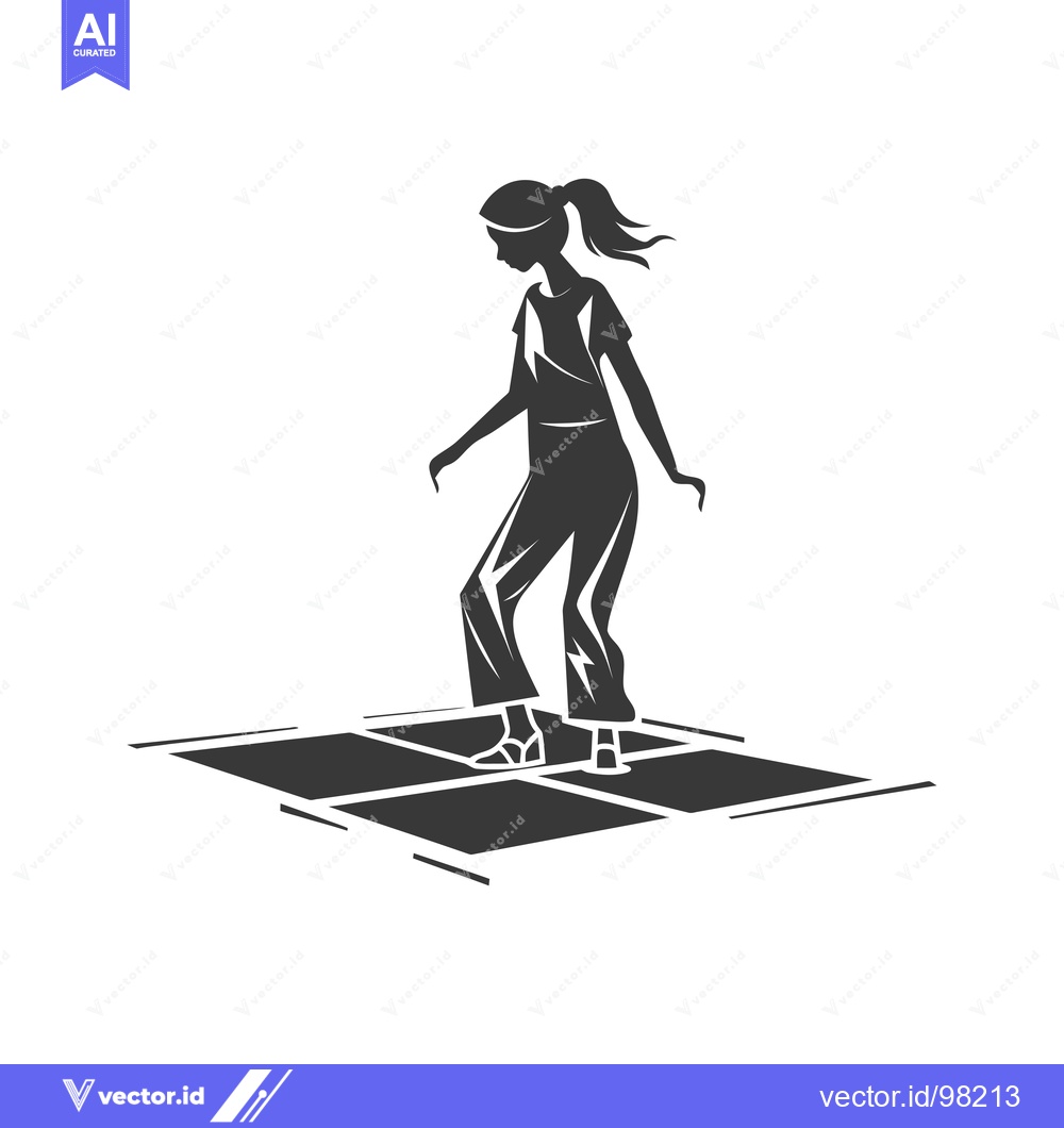 Premium Vector of Silhouette of a Girl with a Ponytail Standing on a Checkerboard Platfo