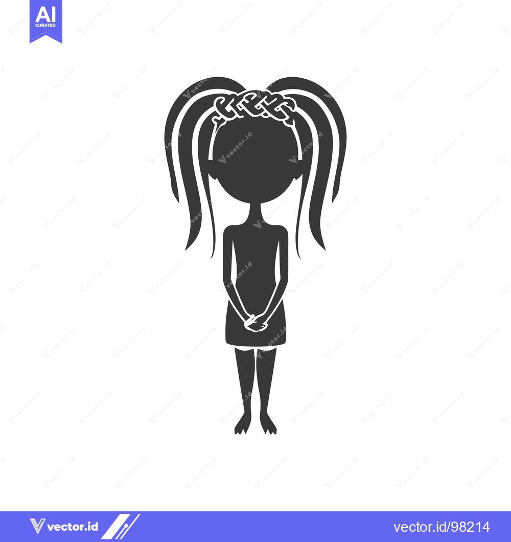 Premium Vector dari Silhouette of a girl with braided hair and a dress