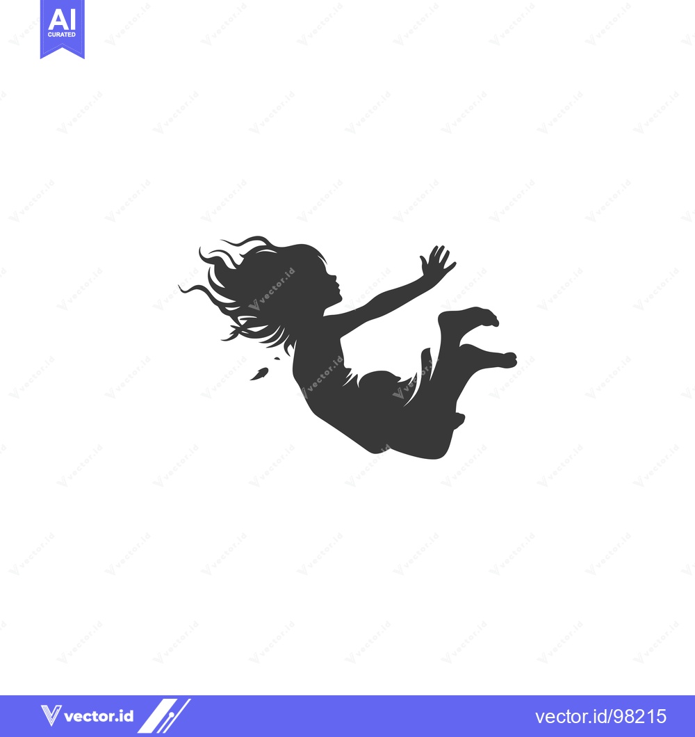 Premium Vector dari Silhouette of a girl with flowing hair, arms outstretched, falling