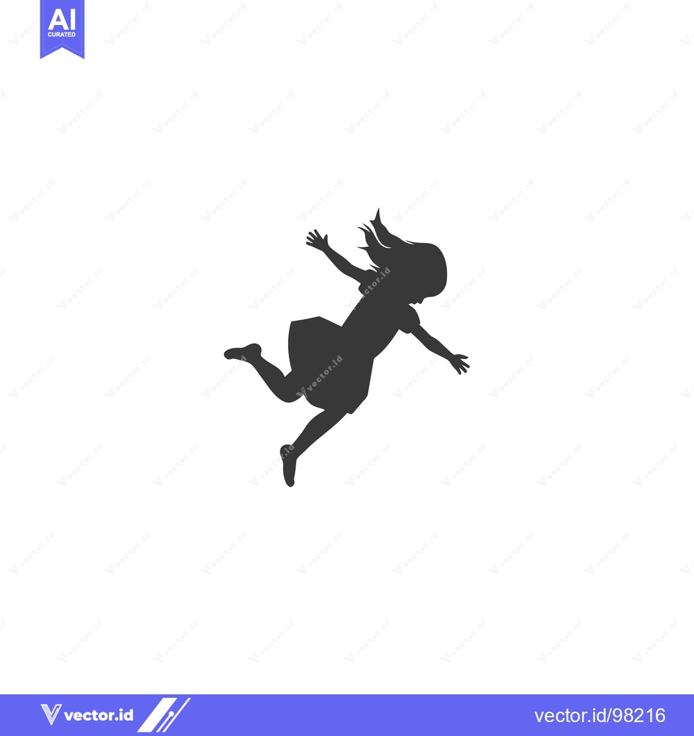 Premium Vector of Silhouette of a girl with flowing hair, arms outstretched, in mid-air