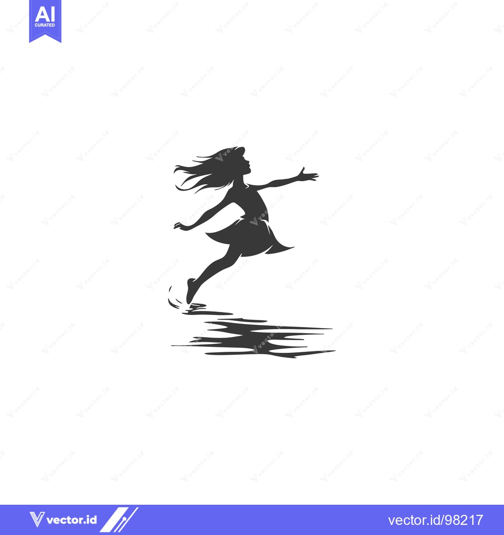 Premium Vector dari Silhouette of a girl with flowing hair leaping over water