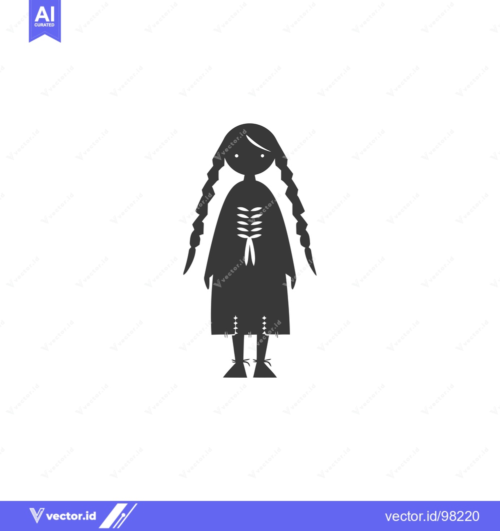 Premium Vector of Silhouette of a girl with long braids wearing a dress with floral patt
