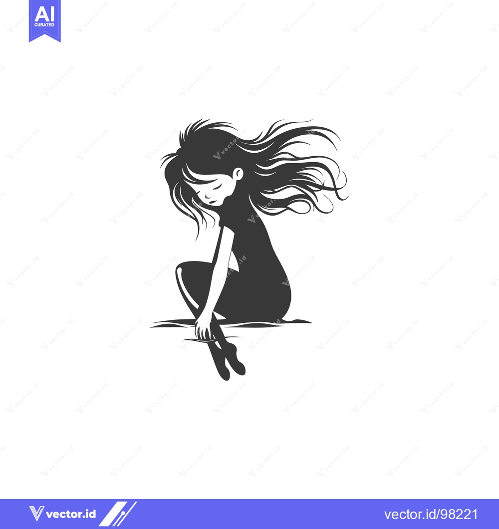 Premium Vector of Silhouette of a Girl with Long Hair Blowing in the Wind