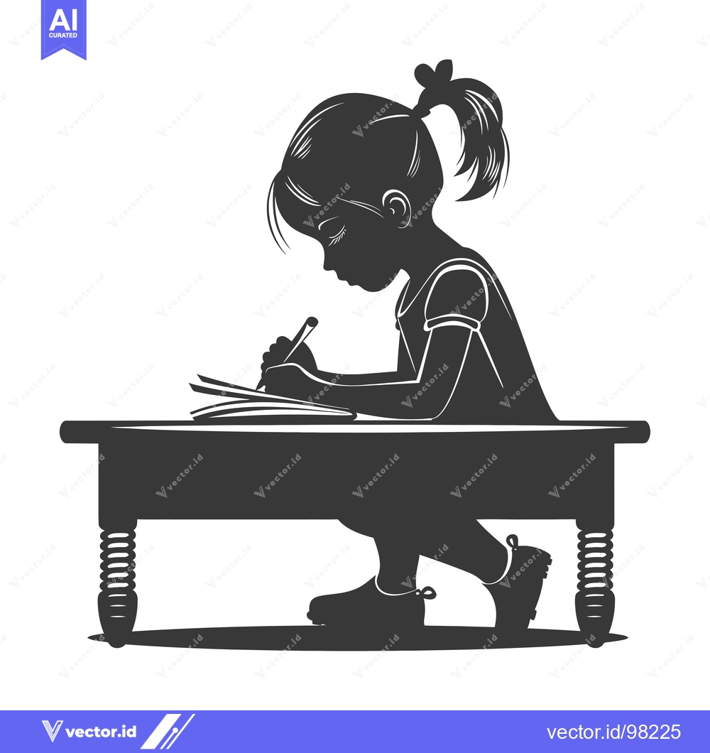 Premium Vector dari Silhouette of a Girl Writing at a Desk