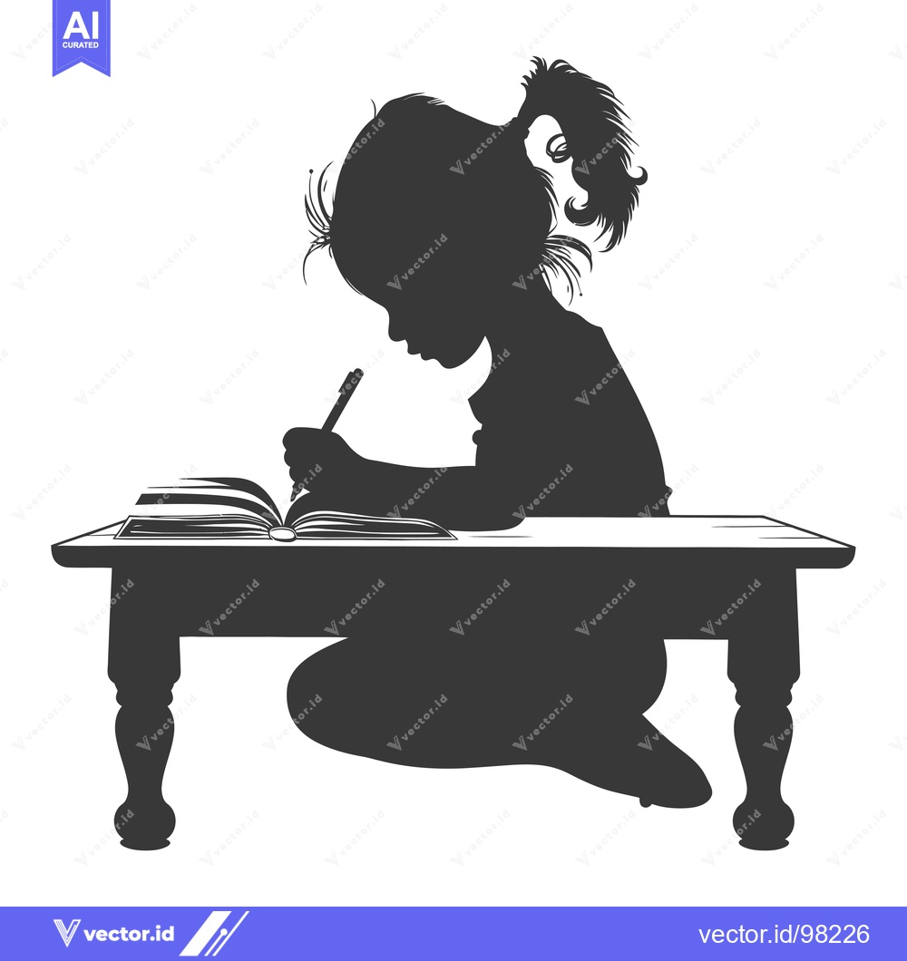 Premium Vector of Silhouette of a Girl Writing at a Desk