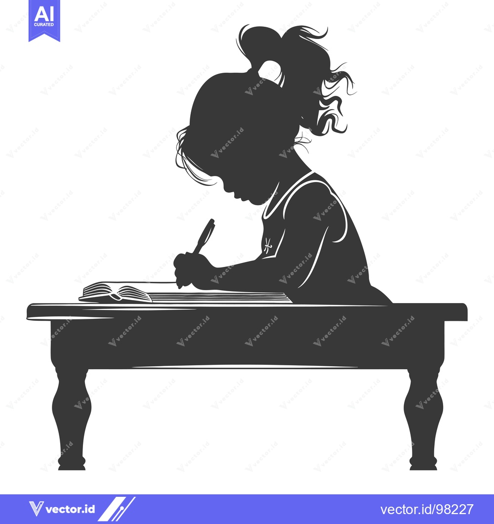Premium Vector of Silhouette of a Girl Writing at a Desk