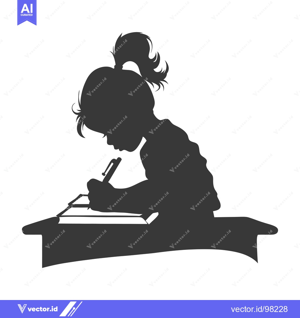 Premium Vector dari Silhouette of a Girl Writing at a Desk