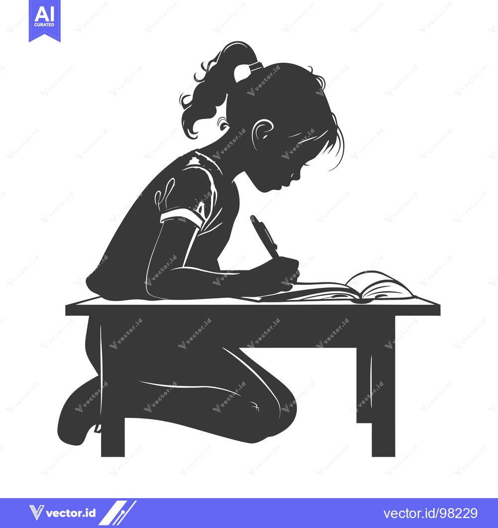 Premium Vector dari Silhouette of a girl writing at a desk