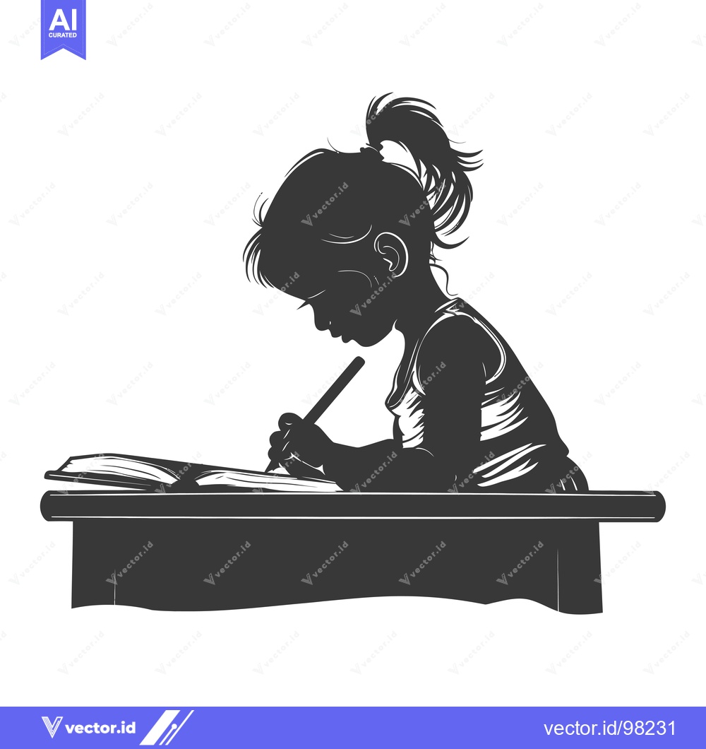 Premium Vector of Silhouette of a girl writing in a book at a desk