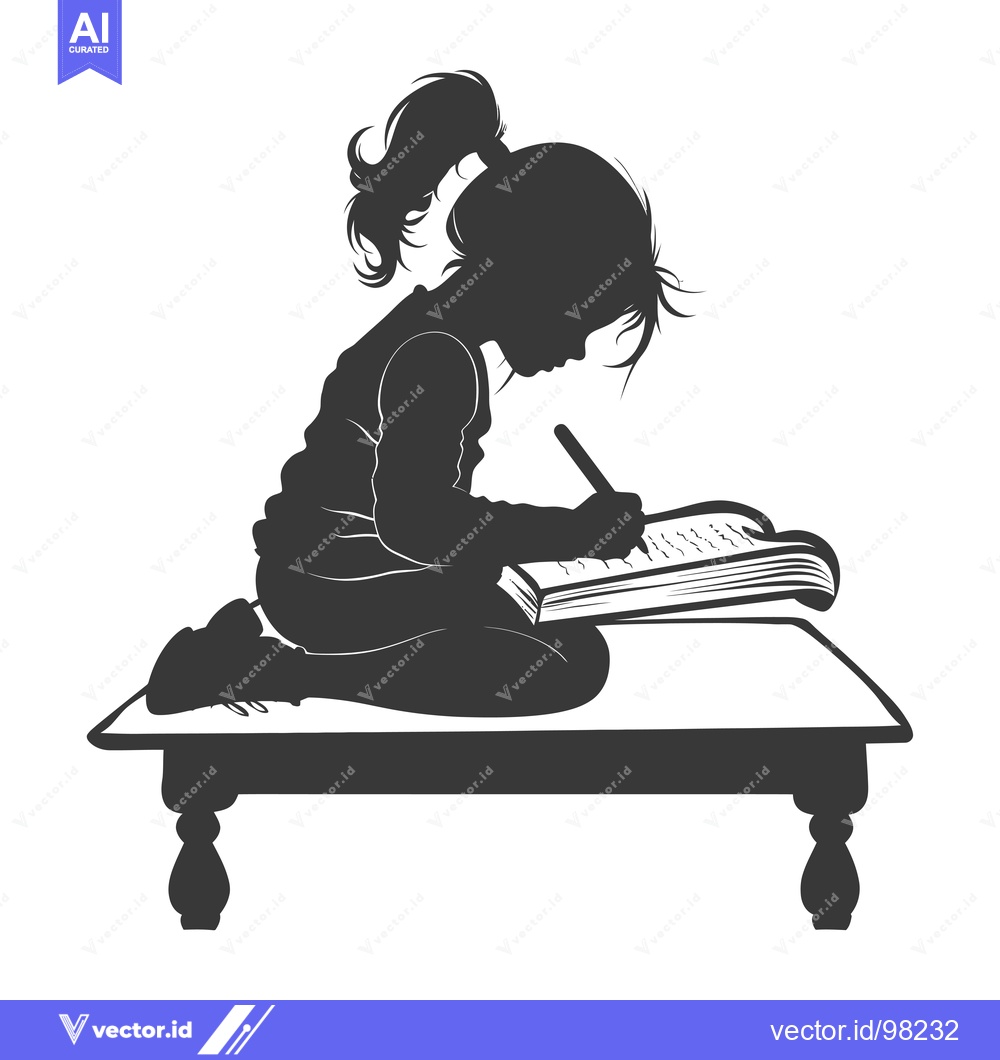 Premium Vector dari Silhouette of a girl writing in a book while sitting on a table