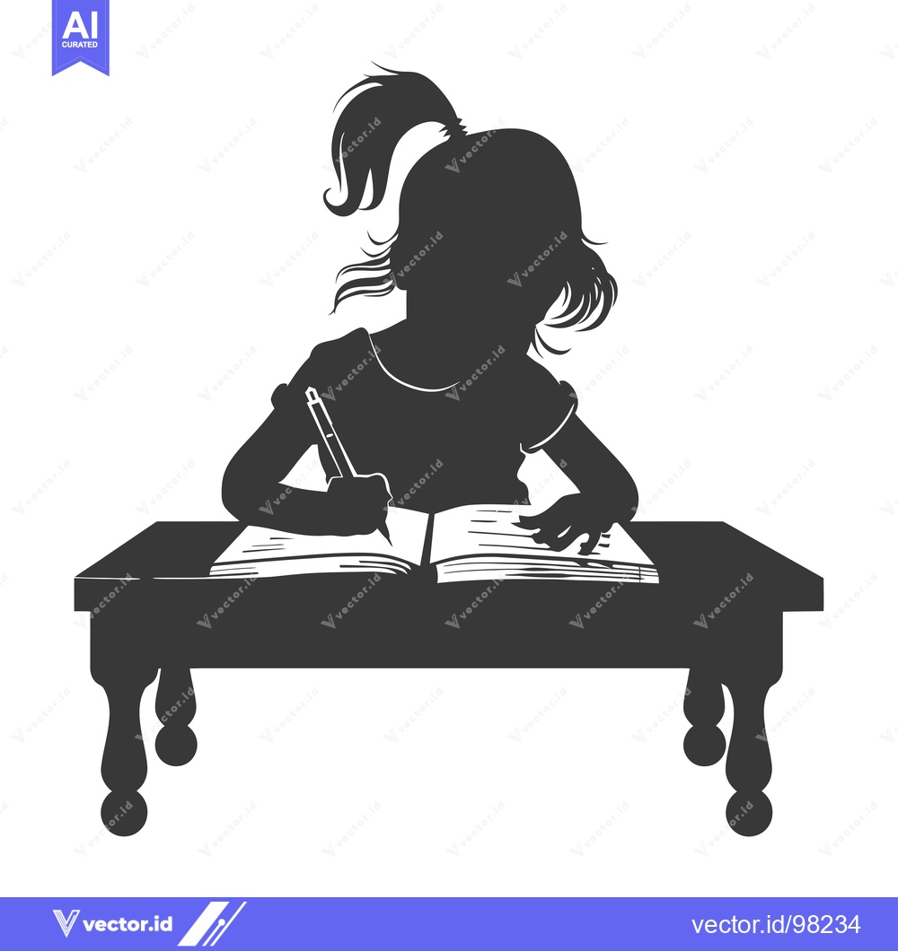 Premium Vector of Silhouette of a Girl Writing in a Notebook