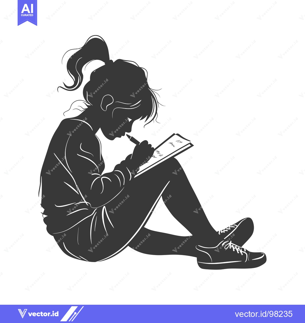 Premium Vector of Silhouette of a Girl Writing in a Notebook