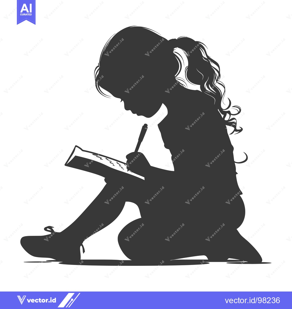 Premium Vector dari Silhouette of a girl writing in a notebook