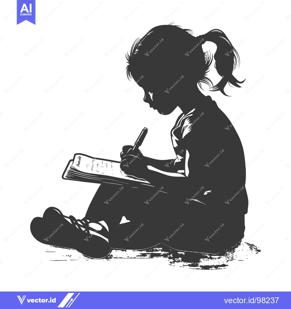 Premium Vector of Silhouette of a Girl Writing in a Notebook