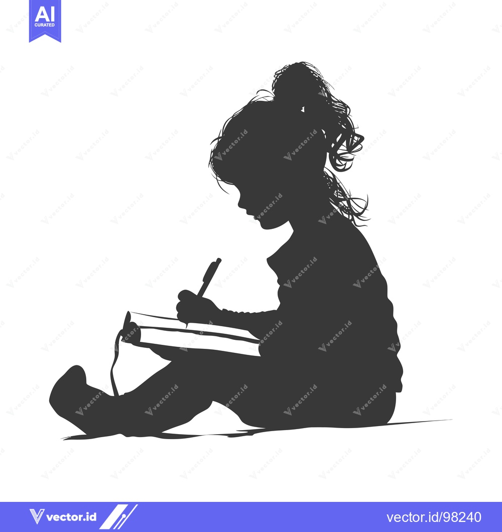 Premium Vector dari Silhouette of a girl writing in a notebook