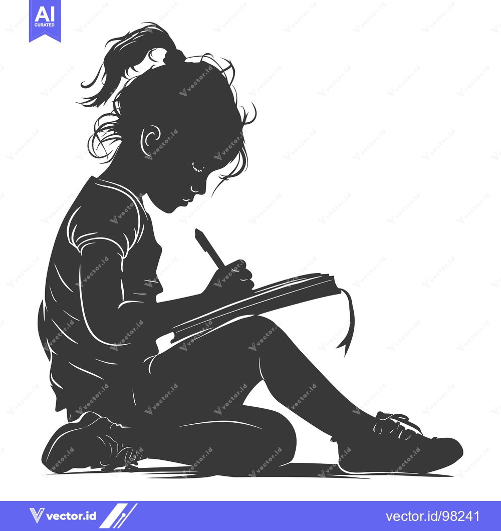 Premium Vector dari Silhouette of a Girl Writing in a Notebook