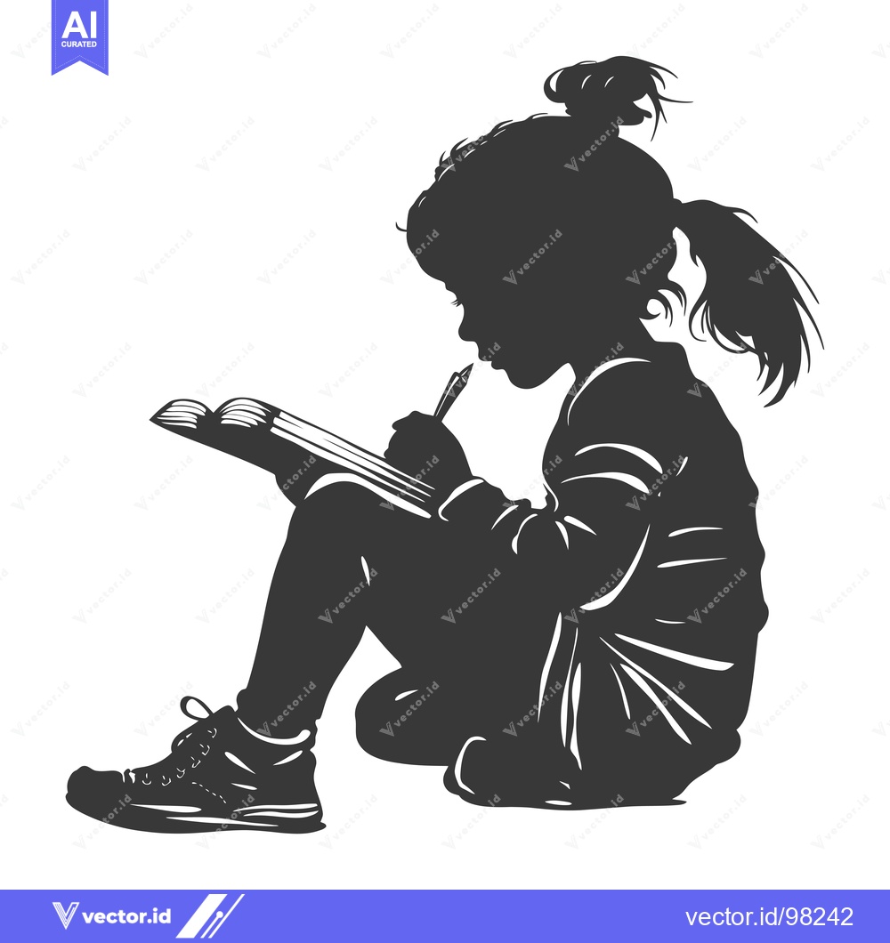 Premium Vector dari Silhouette of a Girl Writing in a Notebook