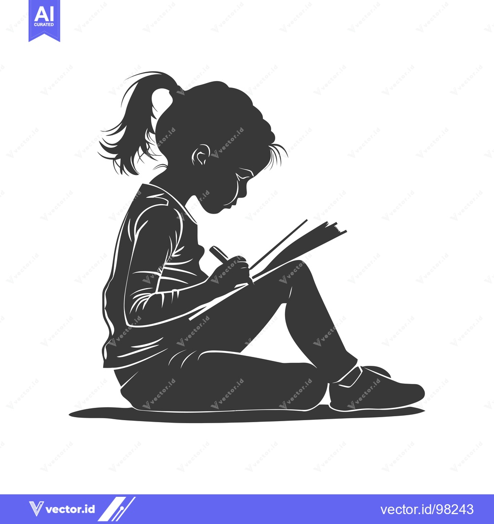 Premium Vector dari Silhouette of a Girl Writing in a Notebook