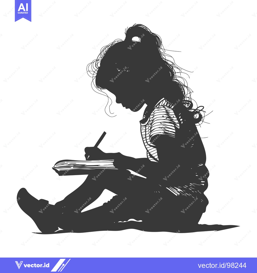 Premium Vector dari Silhouette of a Girl Writing in a Notebook