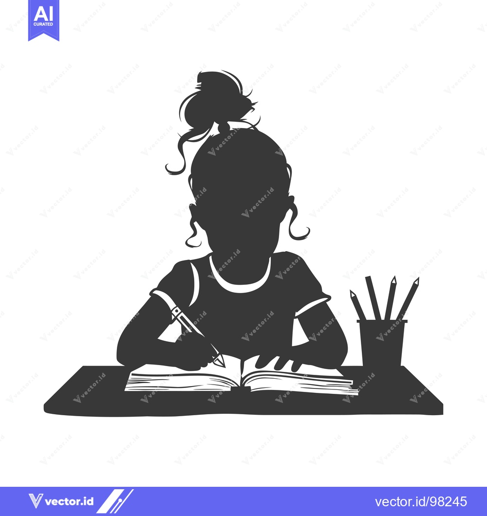Premium Vector of Silhouette of a girl writing in a notebook at a desk