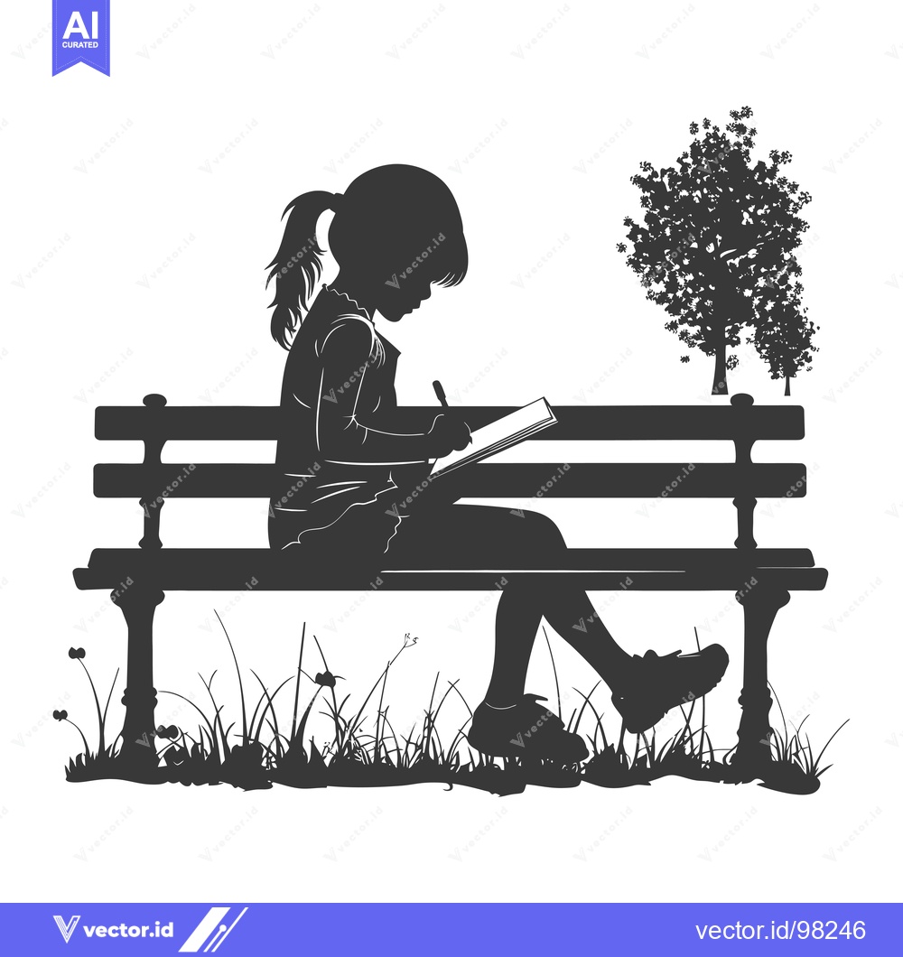 Premium Vector dari Silhouette of a Girl Writing in a Notebook on a Bench