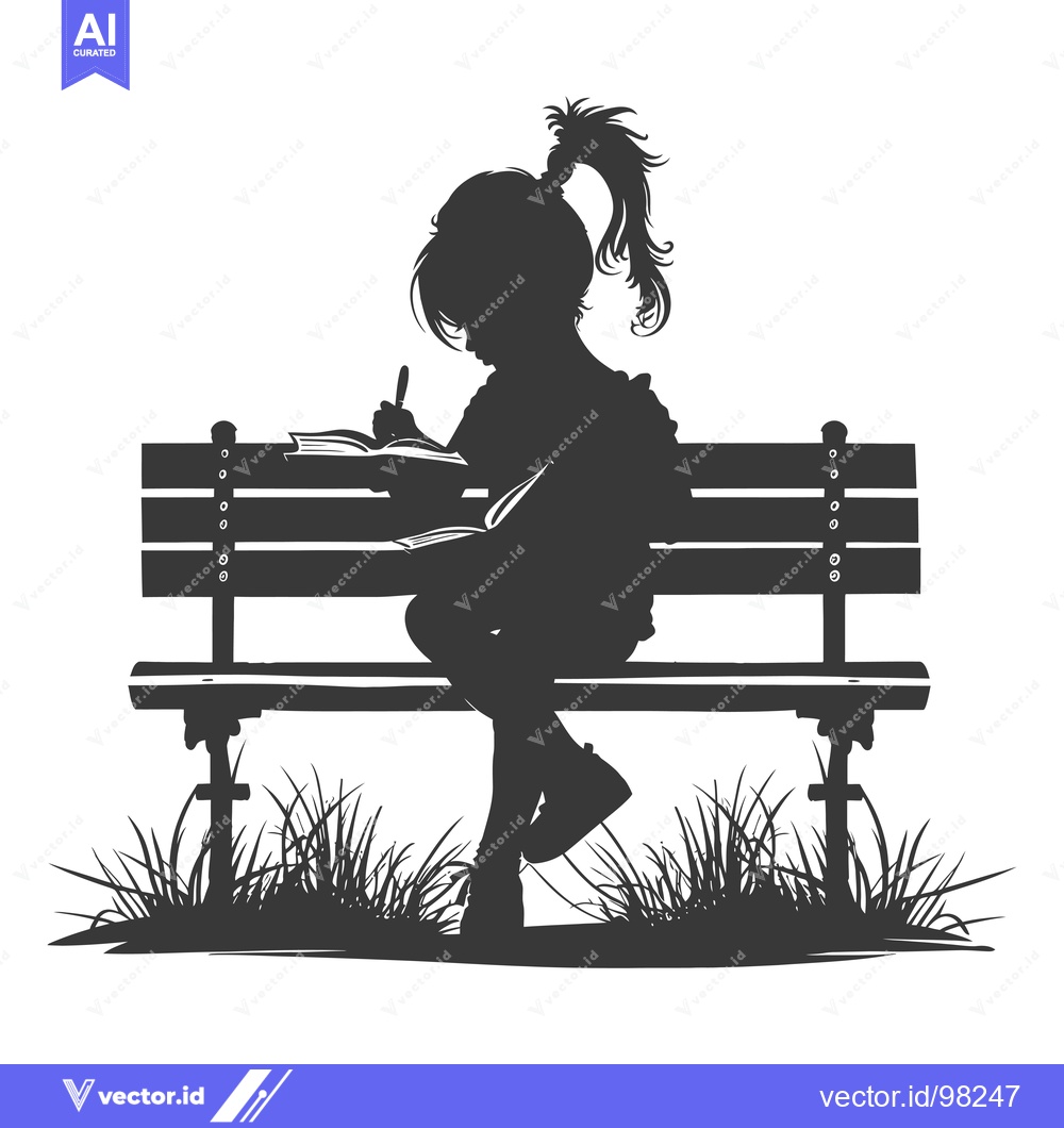 Premium Vector of Silhouette of a Girl Writing in a Notebook on a Bench