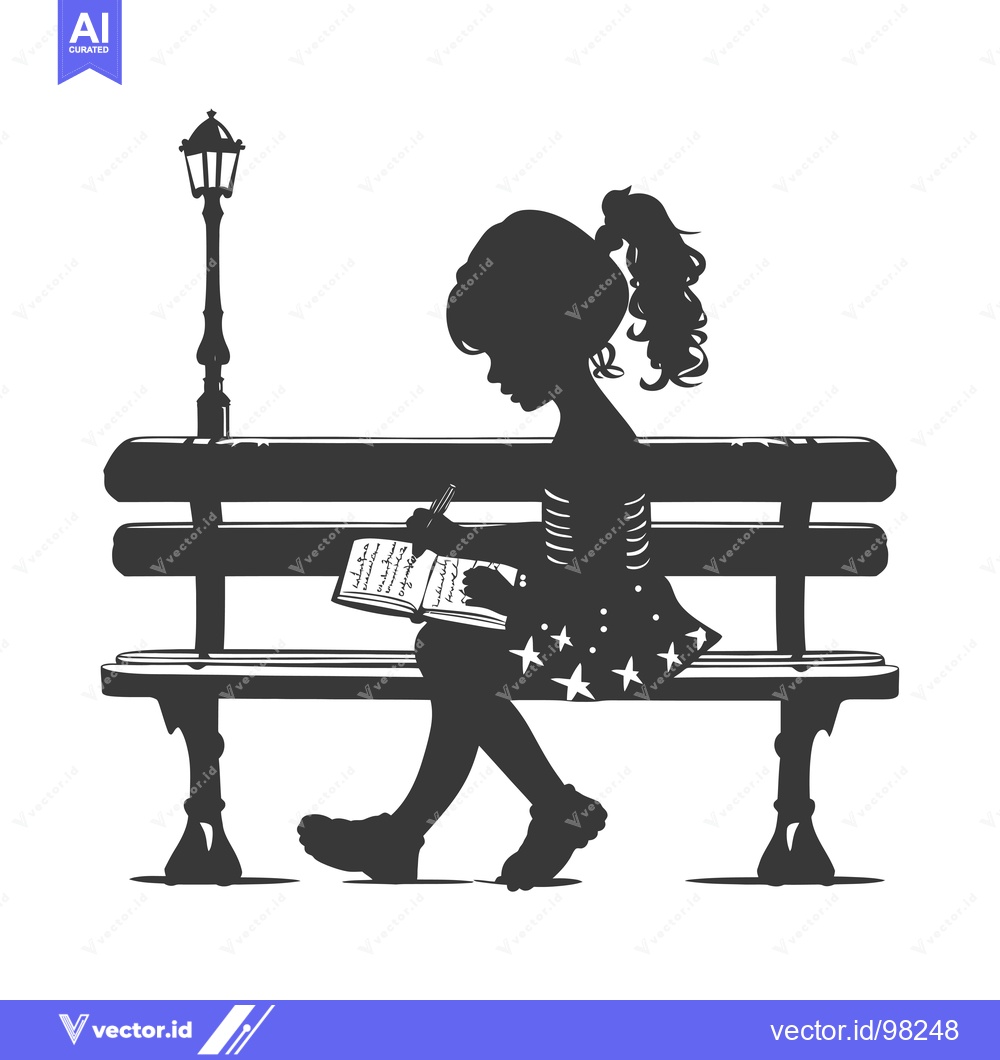 Premium Vector of Silhouette of a Girl Writing in a Notebook on a Bench