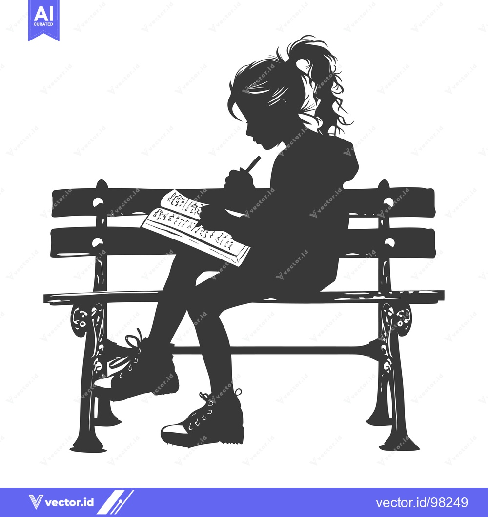 Premium Vector dari Silhouette of a Girl Writing in a Notebook on a Bench