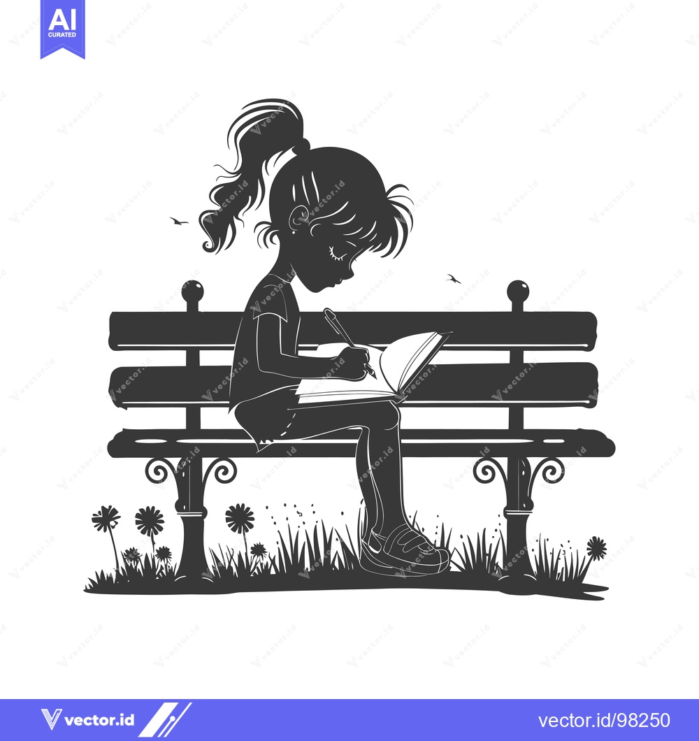 Premium Vector of Silhouette of a Girl Writing in a Notebook on a Bench