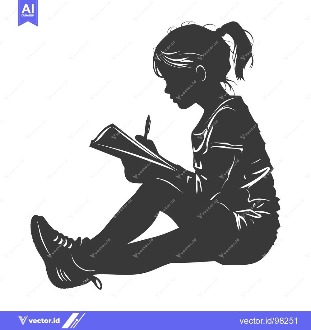 Premium Vector dari Silhouette of a girl writing in a notebook while sitting