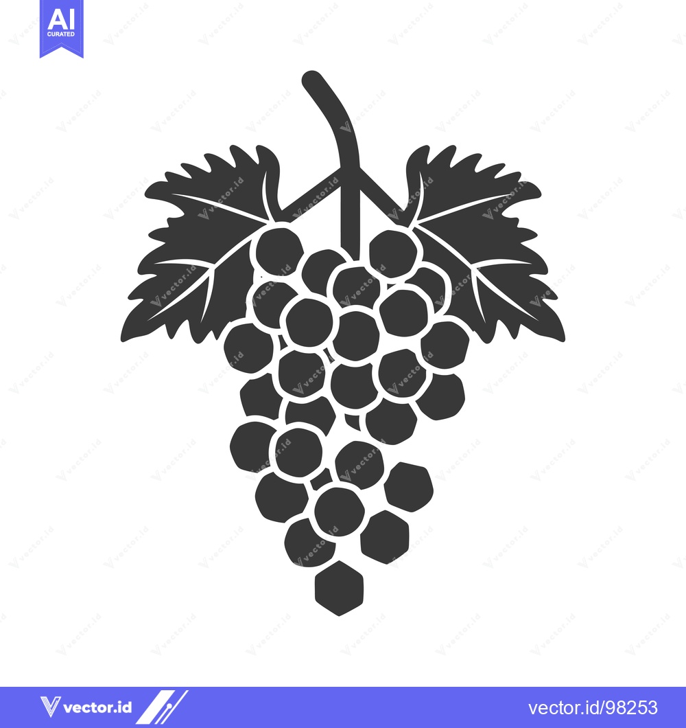 Premium Vector of Silhouette of a Grape Bunch with Leaves